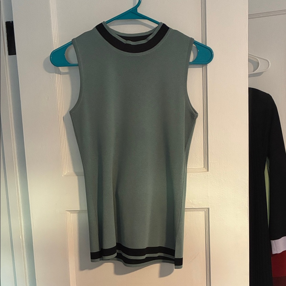 Sleeveless Green Top with Black Trim